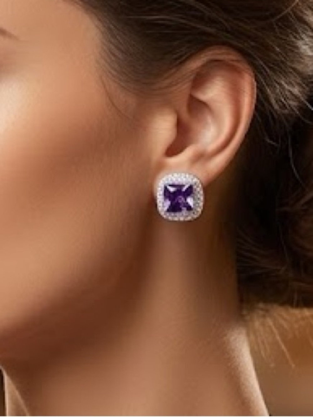 New Luxe S925 Sterling Silver Purple Cushion Halo Necklace & Earring Set - Picture 3 of 4